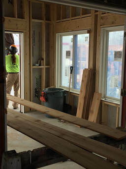 Inside meeting house during floor work